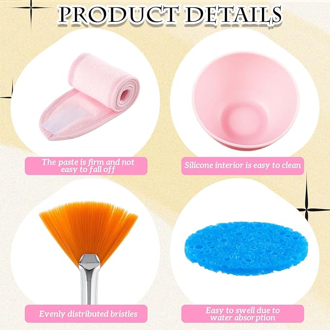 37 Pcs Face Mask Mixing Bowl Set for Esthetician Supplies Tool Kit with Facial Mask Bowl Stick Spatula Soft Brushes Wet Puff Headband Clay Applicator Tools