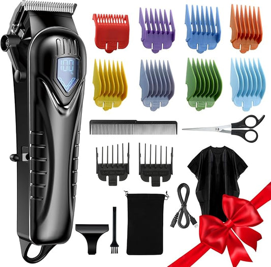 Professional Hair Clippers for Men&Women, Low Noise Hair Cutting Kit with 10 Color Combs, LED Display, Gifts for Men, 5H Cordless Clippers and Trimmers Set with Scissors,Cape