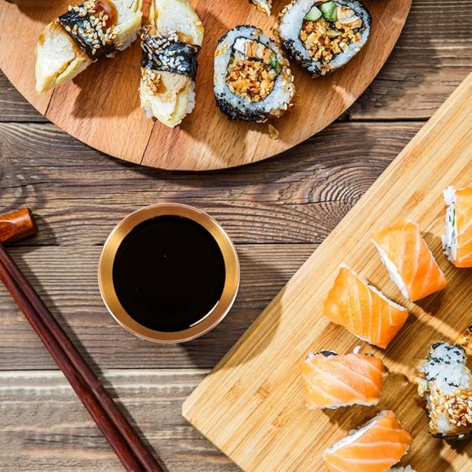 10 Pack 3.3inch Stainless Steel Sauce Dishes Mini Individual Saucers Bowl Round Seasoning Dishes Sushi Dipping Bowl Appetizer Plates, Champagne Gold