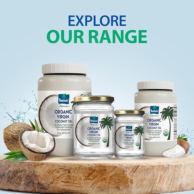 "Parachute Naturalz Organic Virgin Coconut Oil | Cooking Oil, Hair Oil, Body Oil & Oil Pulling | Cold Pressed | Unbleached | Unrefined | Non-Hydrogenated | MCT Oil | USDA Certified |6.7 Fl. Oz. | Glass Jar"