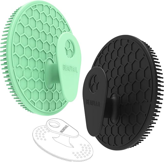 Silicone Body and Face Scrubber Set 3 Pack, BEAUTAIL Shower Bath Scrubber, Gentle Exfoliating Brush for Women Men Baby Sensitive Skin, More Hygienic Than Traditional Loofah, Long Lasting, Black+Green