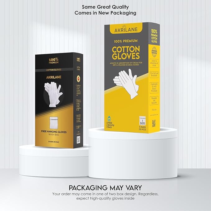 1 Size 2 Pairs 100% Premium Cotton Gloves for Dry Hands | Moisturizing Overnight Gloves for Eczema, Psoriasis & Skin Spa Treatment for Women & Men | Washable & Reusable with Free Laundry Bag