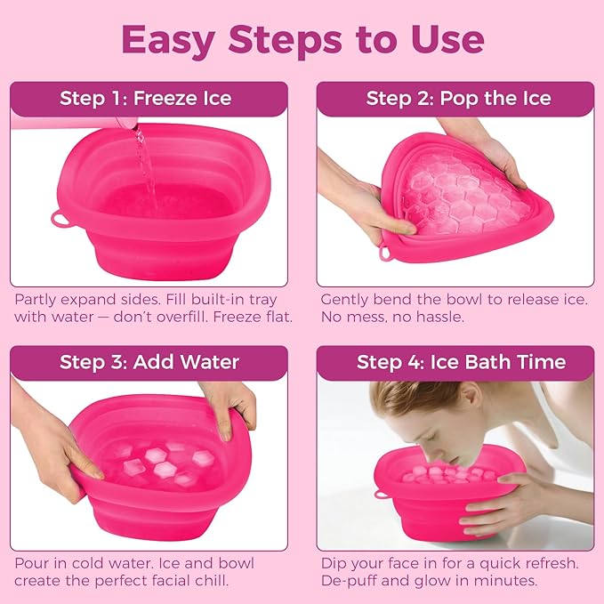 SaporeArt Ice Face Bowl, Upgraded Wider & Deeper Collapsible Silicone Facial Ice Bath Bowl with Built-In Ice Mold, Soothes Puffiness & Redness, Ideal for Home and Travel