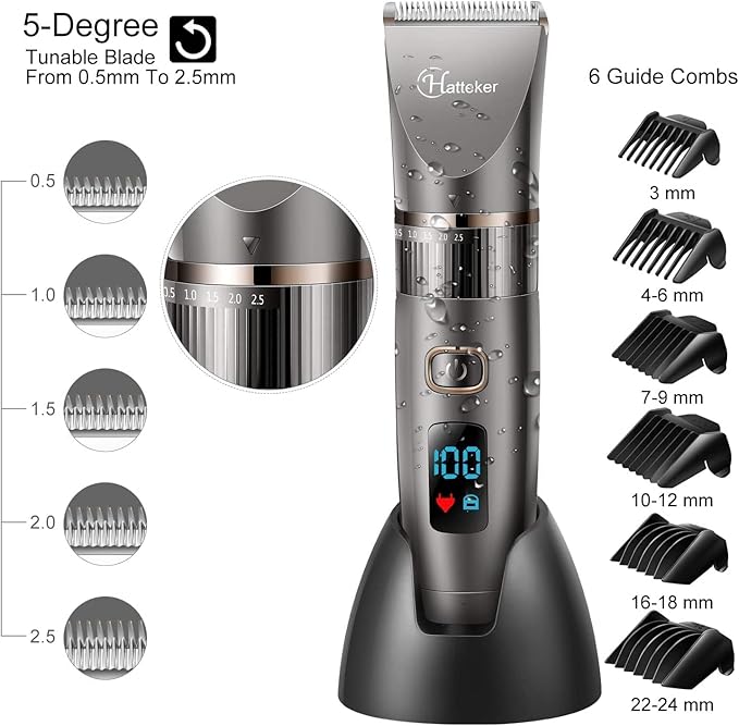 Hatteker Beard Trimmer for Men Professional Hair Clipper Hair Trimmer Shaver Haircut Detail Cutting Kit for Men Cordless Waterproof