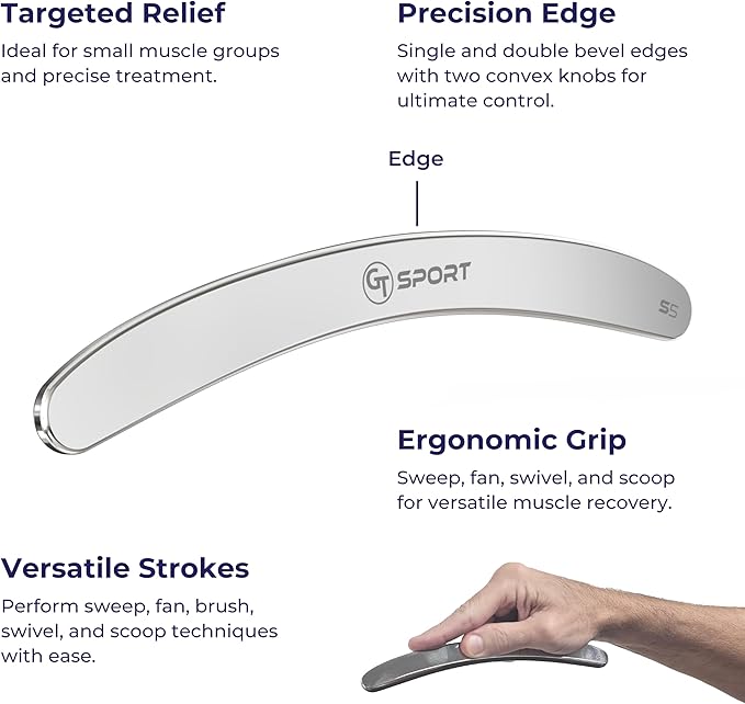 GT Sport S5 Tool is a Precision Muscle Scraper + 2 Hour Training Video. Myofascial Massage Treatment. Professional-Grade IASTM and Physical Therapy Gua Sha Graston Like Massage Tool