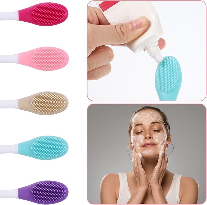 50 Pcs Silicone Face Mask Applicator, 2 in 1 Double-Sided Facial Scrubber Brush Tool, Double-Head Manual Cleansing Brush for Deep Gentle Exfoliating