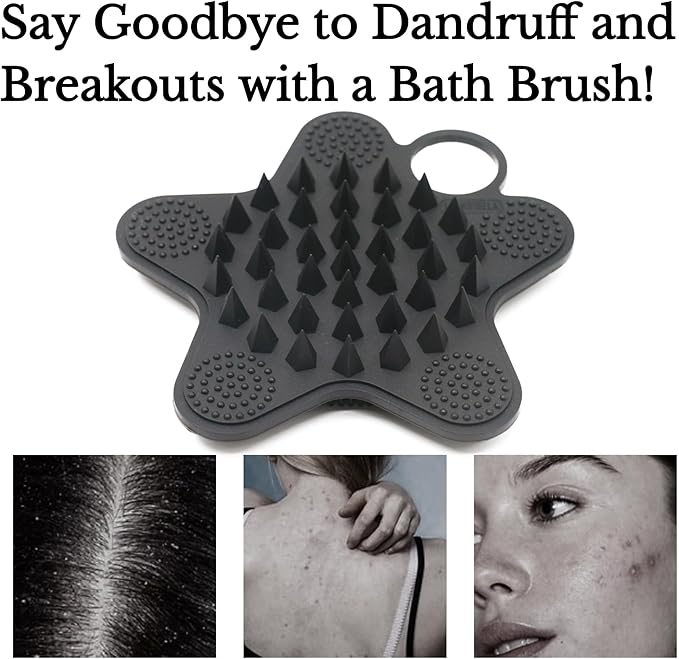 LUCKSTELLA 100% Silicone Dual-Sided Shower Brush – Star-Shaped Body Scrubber & Scalp Massager, Gentle for Hair & Skin (Aqua)