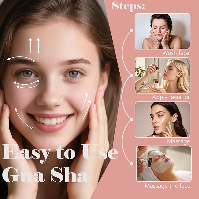 Wooden Gua Sha Facial Massage Tool and Roller Set, Facial Massager for Face, Neck, Eyes, Reduces Puffiness, Improves Wrinkles, Suitable for Women Care, Great Mother's Day Gift for Mom, Grandma