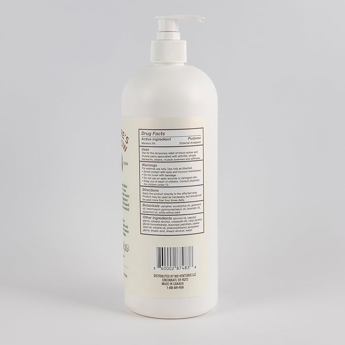 Nature's Willow Willow Balm Natural Pain Relief Cream for Muscles & Joints | Fast-Acting with Willow Bark & Menthol | Free from Artificial Fragrances & Dyes | 1-Pack | 32 fl oz