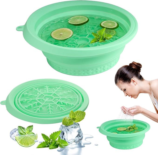 Face Bowl for Ice with Built-in Icetray, Foldable Silicone Facial Plunge Bowl for Skincare, Face Clean Washbasin Bowl, Skin Tightening & Acne Relief, Portable Spa Tool for Home Travel - Green