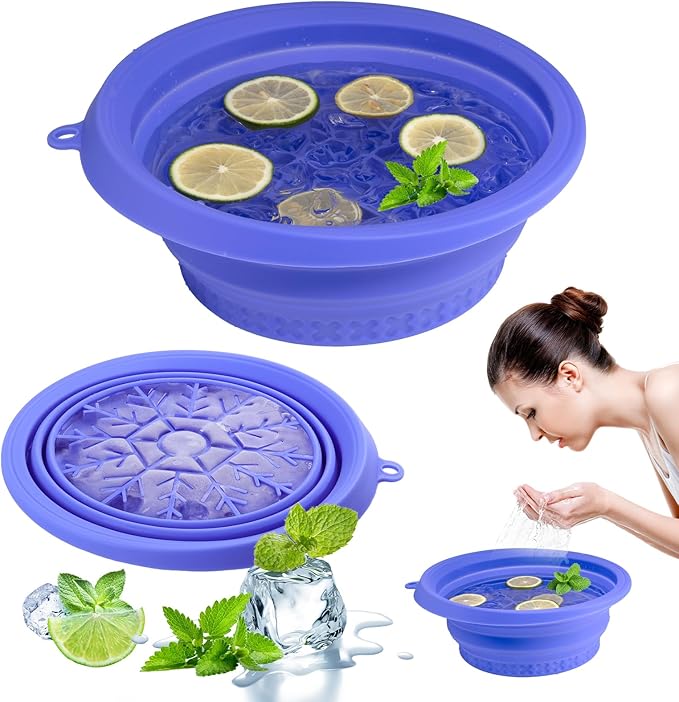 Face Bowl for Ice with Built-in Icetray, Foldable Silicone Facial Plunge Bowl for Skincare, Face Clean Washbasin Bowl, Skin Tightening & Acne Relief, Portable Spa Tool for Home Travel-Purple