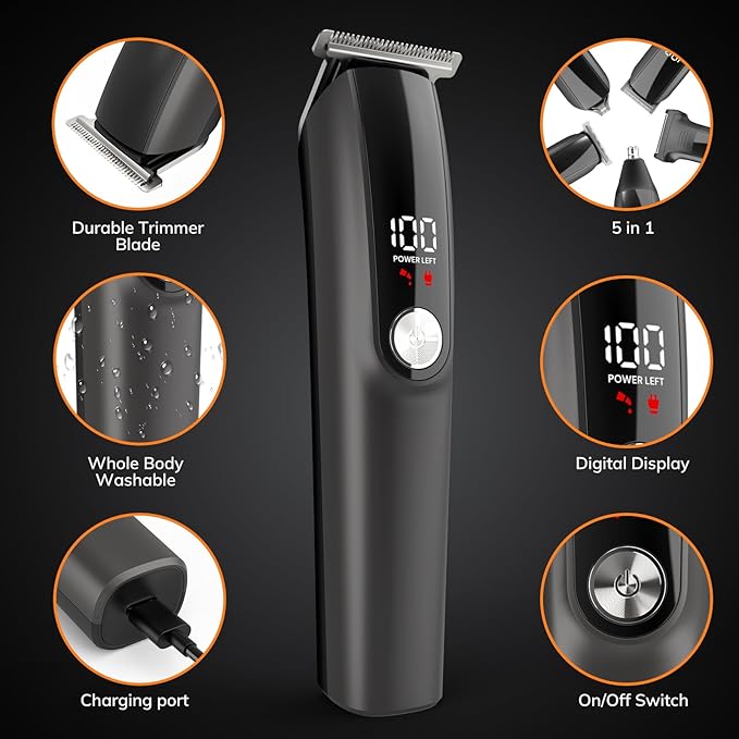 Beard Trimmer for Men Hair Clippers - 6 in 1 Professional Grooming Kit Cordless Hair Clipper Trimmers Set Waterproof,Electric Shaver Razor for Face Nose Body Mustache