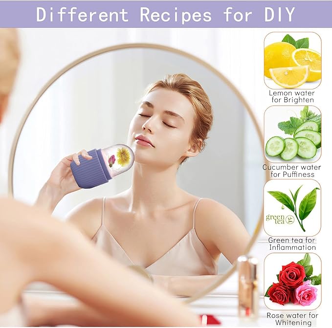 KOGITI Ice Mold for Face & Eye, Beauty Facial Roller, Puffiness Relief Massage Skin Care Tool, Ice Cube Holder (Purple)