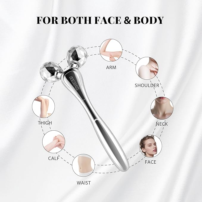 3D Facial Massager Rollers Facial Lifting Massager, Skin Care Face Body Massager Firming Tools for Body Relaxation Massage, Kneading, Body Slimming and V-Shaped Face Lift, Anti-Wrinkle (Silver)