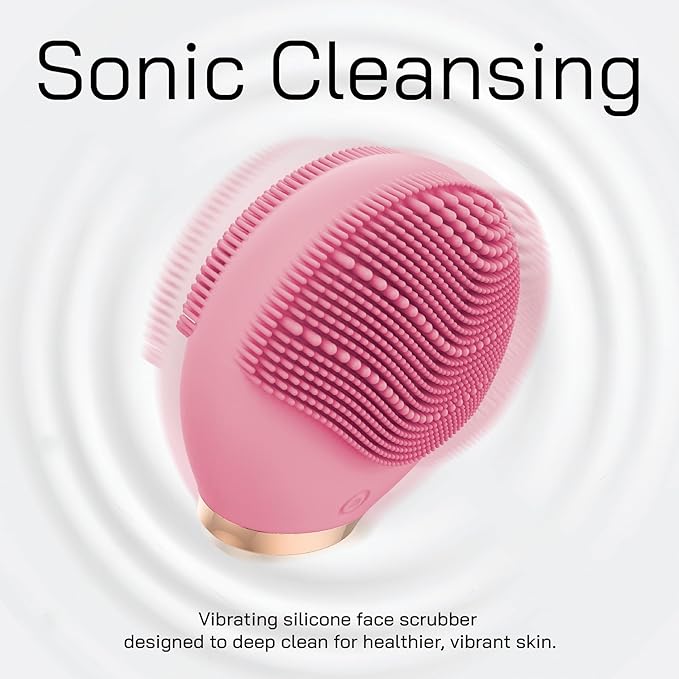Bella Ciao Facial Cleansing Brush and Massager, Silicone Face Exfoliator - Cordless, Soft, Vibrating Face Brush, Facial Cleanser for Women, Pore Cleaner - Splashproof, Battery Operated, Pink