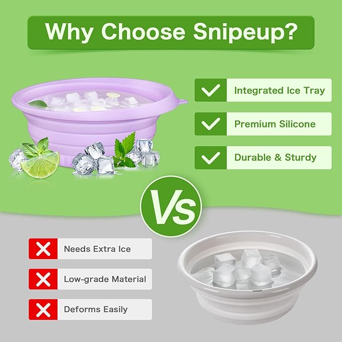 Foldable Ice Bowl with Built-In Ice Tray – Silicone Facial Ice Bath for Shrinking Pores, Boosting Circulation, Cold Plunge Skincare Gift for Men & Women (Purple)