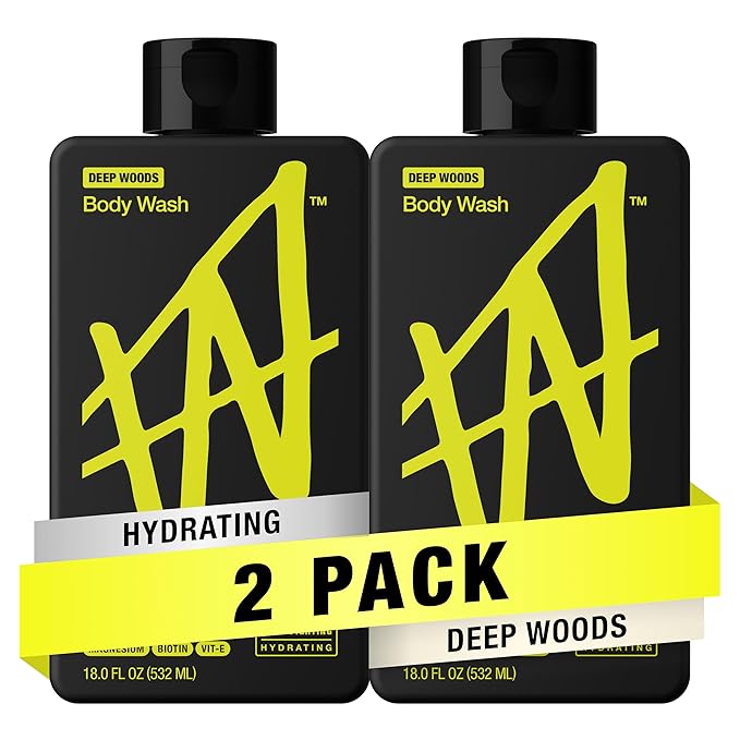 W By Jake Paul Exfoliating Body Wash for Men, Vitamin-Infused, Hydrating Shower Gel, Deep Woods, 18 fl oz (Pack of 2)