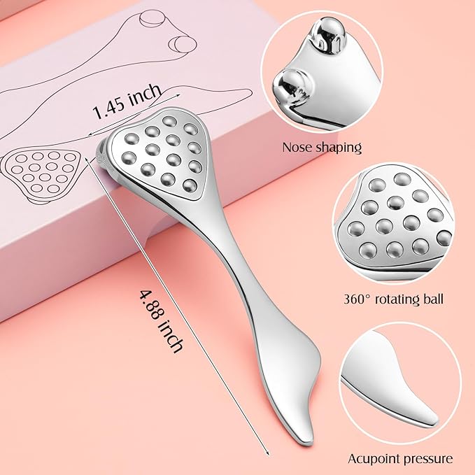 4-in-1 Face Roller & Gua Sha Tool for Women - Facial Massager for Puffiness Reduction, Anti-Aging, Skin Tightening, Wrinkles-Nose Massager & Acupuncture Pen Beauty Tool (1PC)