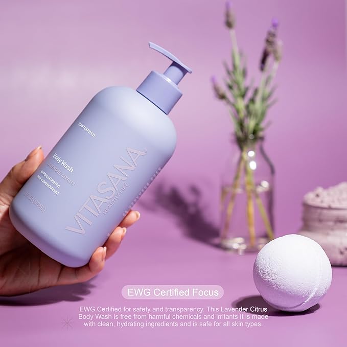 Vitasana Natural Body Wash for Sensitive Skin, 16oz – Lavender Citrus Scent, Plant-Based, EWG Verified, Hypoallergenic, Paraben-Free, Sulfate-Free, Cruelty-Free