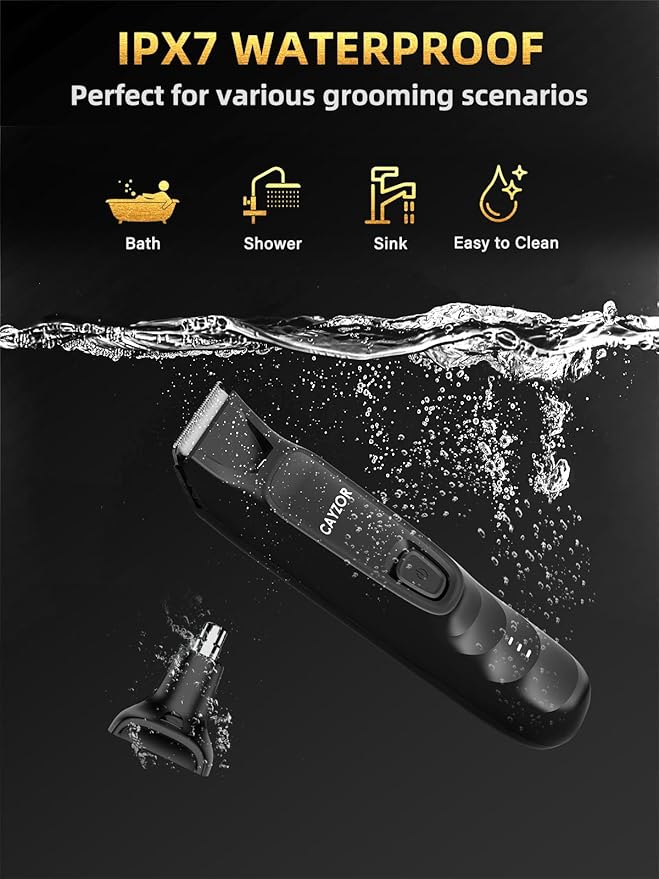 2-in-1 Body and Nose Hair Trimmer for Men - Safe Portable Electric Razor for Ball Groin with LED Light, IPX7 Professional Electric Shavers for Men Pubic, Underarm, Nose, Ear, Beard, Head