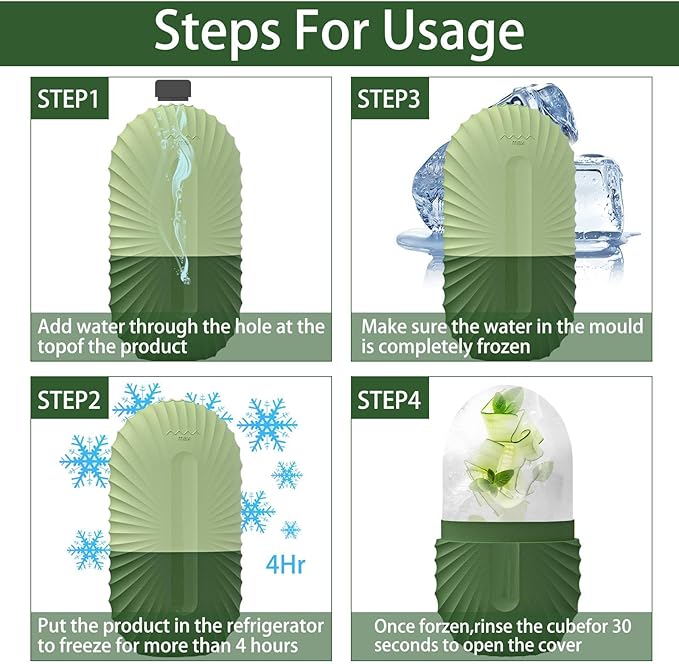 KOGITI Face Ice Roller & Mold - Beauty Facial Massage Tool for Puffiness Relief, Ice Cube Holder (Shell-Green)