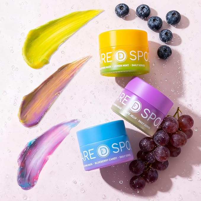 3-in-1 Dual-Color Sleeping Lip Mask Set – Blueberry, Grape & Lemon | Hydration & Repair for Dry Cracked Lips, Infused with Grape Seed Oil and Citrus Extracts for Rejuvenates Lips, 1.26 Fl Oz