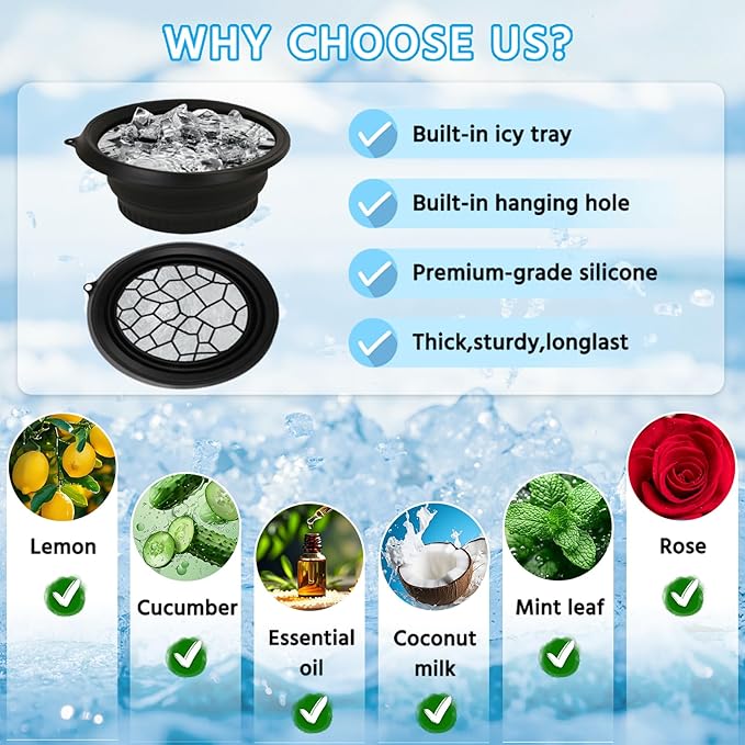 Foldable Silicone Facial Ice Bath Bowl, Ice Face Bowl with Built-in Ice Tray - for Cold Immersion Therapy, Skin Tightening and Acne Relief - Portable Cold Therapy Tool for Home and Travel (Black)