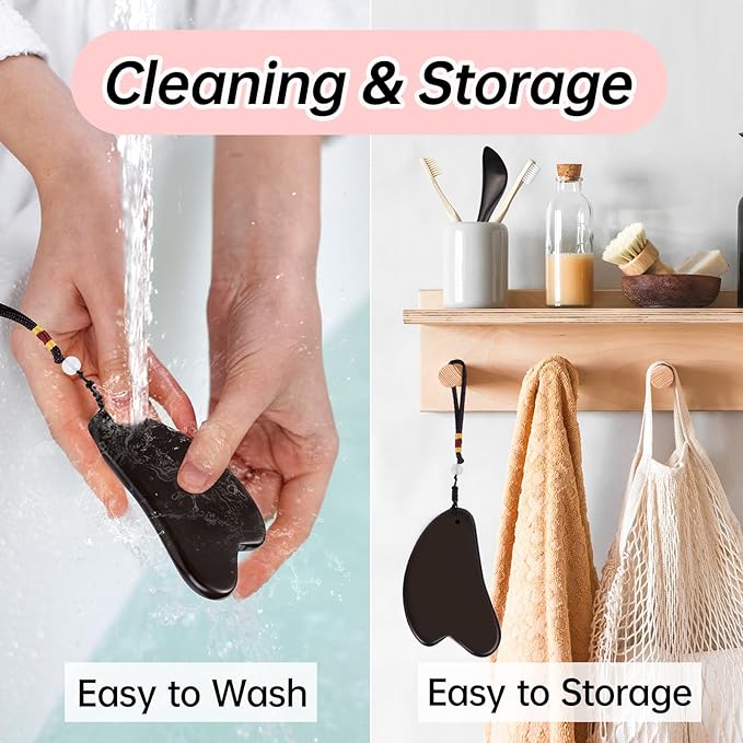 Bian Stone Gua Sha & Acupuncture Scraper, Gua-Sha Facial Body Tools Set for Reduce Puffiness, Acupuncture Scraper for Meridian Pain Relief, SinkCare Beauty Massager as Present for Women, Brown