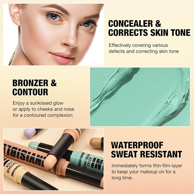 Contour Stick Corrects Skin Tone Bronzer Waterproof Sweat Concealer Green