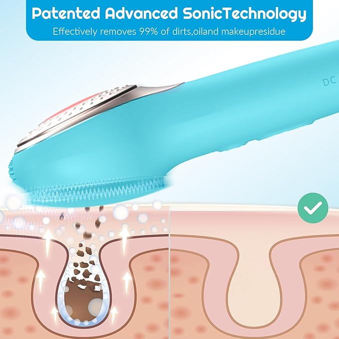 Landmore Silicone Face Scrubber, Waterproof Facial Cleansing Brush with Red Light Thermal Massage, Electric Face Scrubber with Nose Scrubber Exfoliator for Women/Men Deep Cleansing, Power Exfoliating