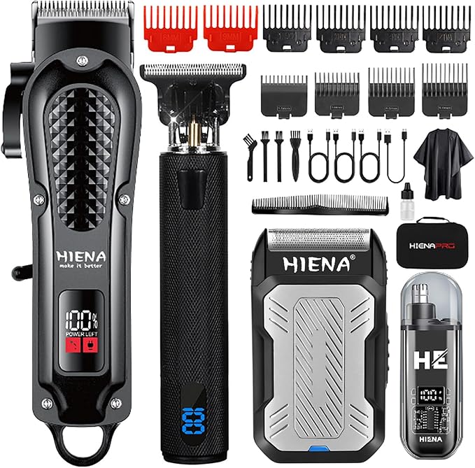 Professional Cordless Hair Clippers for Men, T-Blade Beard Trimmer & Foil Shaver & Nose Hair Trimmer Set, Barber Clipper Hair Cutting Grooming Kit