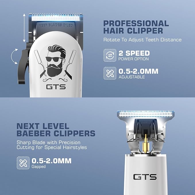 GTSPro Hair Clippers for Men, Clippers and Trimmers Set, Barber Clippers, Electric Hair Trimmer with Box, Gifts for Men White