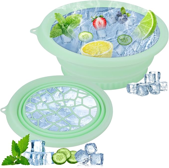 Face Ice Bath Bowl with Built-In Icetray – Collapsible Silicone Facial Ice Bath Bowl for Easy Storage & Carrying,Ice Face Bowl for Cold Plunge Therapy,Facial Plunge Bowl for Home & Travel (Green)