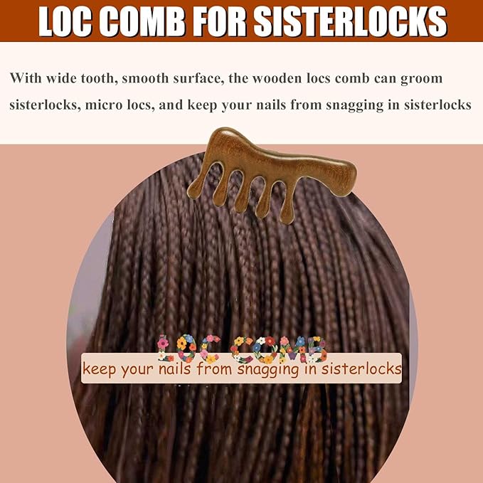 Wooden Loc Comb - Scalp Massage, Gua Sha, Sandalwood Wood Head Massager for Hair Growth, Women and Men