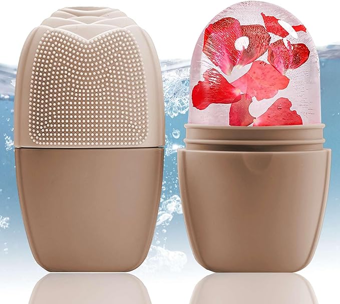 XHJRI Ice Face Roller Massager,Ice Cube Roller for Face, Eyes and Neck Naturally Conditioning and Skin Care,De-Puff Eye Bags,Reduce Migraine Pain,Reusable Massage Silicone Ice Mold (New Coffee)