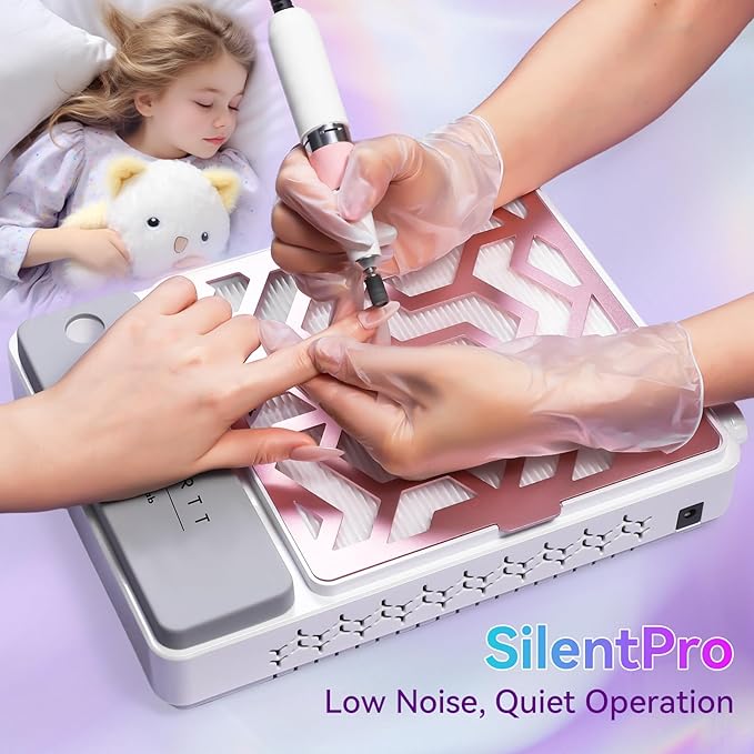 Makartt Nail Dust Collector - Rechargeable Ultra Thin Portable Dust Collector DUSTINA with Digital Display Silicone Wrist Rest and Reusable Filter for Nail Tech Acrylic Gel Polishing