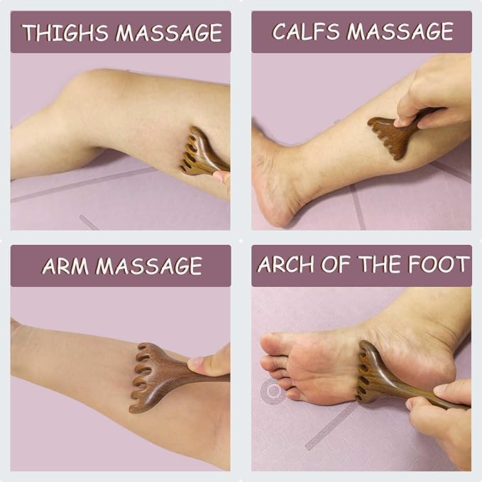 Wooden Massage Comb for Scalp, Neck, Feet, Leg, Foot Massager Tool, Scalp Gua sha Comb, Wooden Head Massager - 2 Pack