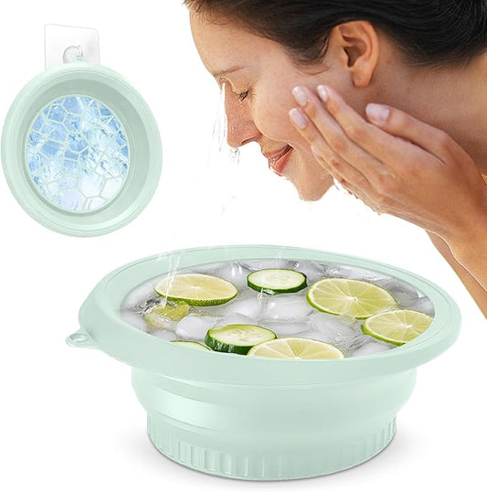 Face Bowl for Ice with Built-in Ice Tray, Collapsible Facial Ice Bath Bowl for Skin Tightening, Acne Relief Cold Plunge Therapy, Portable Spa Tool for Home & Travel (Green)