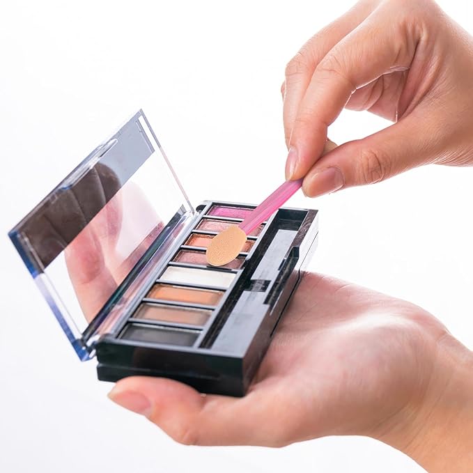 150 Eye Shadow Applicator Disposable Foam Makeup Brush Sponge Tipped Oval Eyeshadow Applicators Dual Sides with Container, Pink