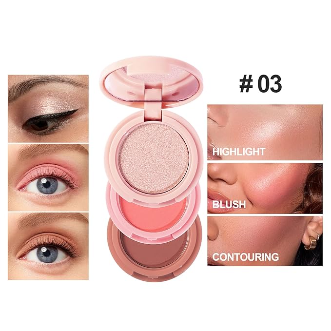 Makeup Eyeshadow Palettes, 3-in-1 Protable Multifunction Blush Highlighter