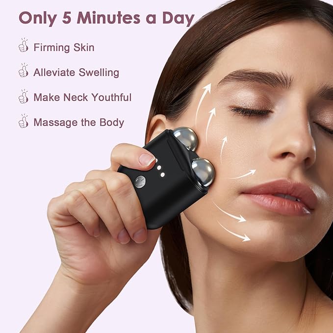 Microcurrent Facial Device, Mini Microcurrent Face Lift Device for Face Lifting and Facial Sculpting, Portable Facial Roller Massager Tool for Man and Woman, Black