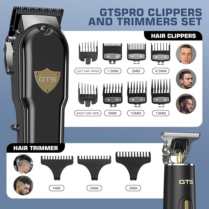 GTSPro Hair Clippers for Men, Clippers and Trimmers Set, Barber Clippers, Electric Hair Trimmer with Box, Gifts for Men Black