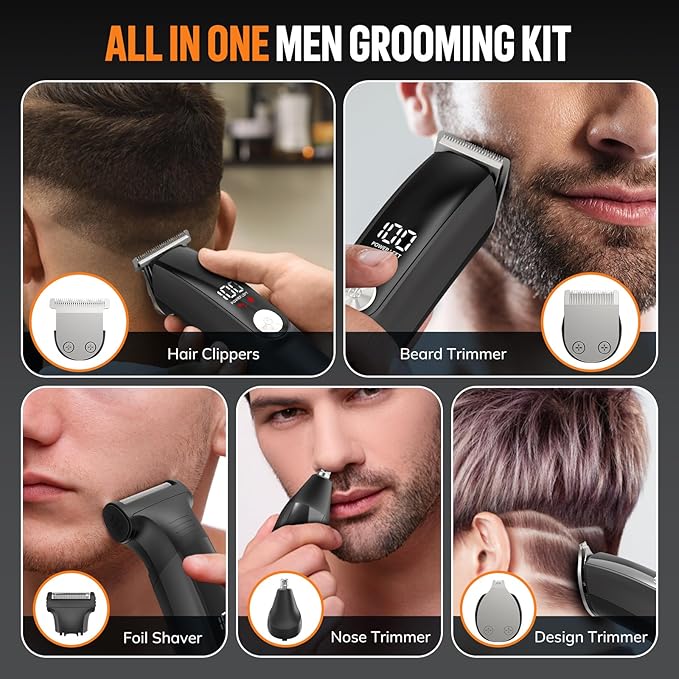 Beard Trimmer for Men Hair Clippers - 6 in 1 Professional Grooming Kit Cordless Hair Clipper Trimmers Set Waterproof,Electric Shaver Razor for Face Nose Body Mustache