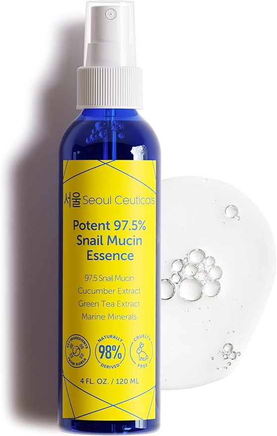 SeoulCeuticals Korean Face Mist 97.5% Snail Mucin Essence - K Beauty Skincare Facial Spray - Cucumber Extract + Marine Minerals + Green Tea + Aloe 4oz