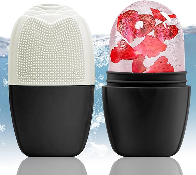 XHJRI Ice Face Roller Massager,Ice Cube Roller for Face, Eyes and Neck Naturally Conditioning and Skin Care,De-Puff Eye Bags,Reduce Migraine Pain,Reusable Massage Silicone Ice Mold (New Black White)