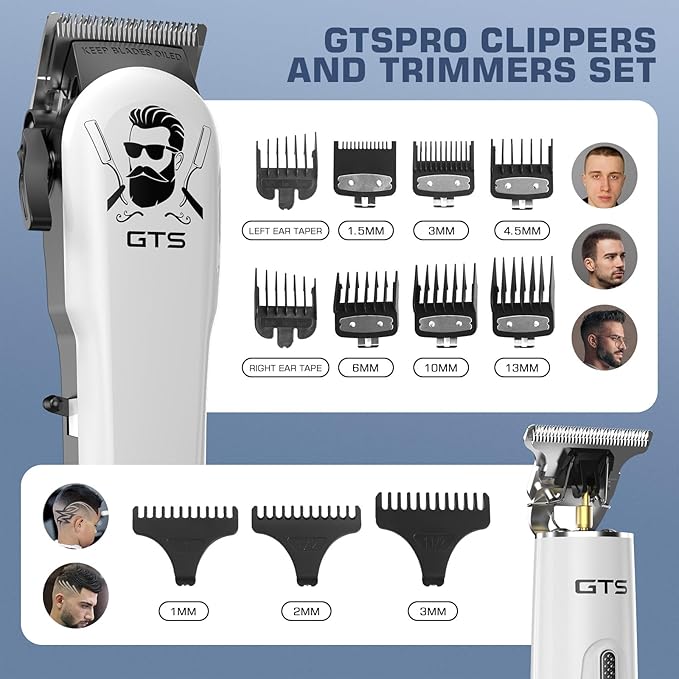 GTSPro Hair Clippers for Men, Clippers and Trimmers Set, Barber Clippers, Electric Hair Trimmer with Box, Gifts for Men White