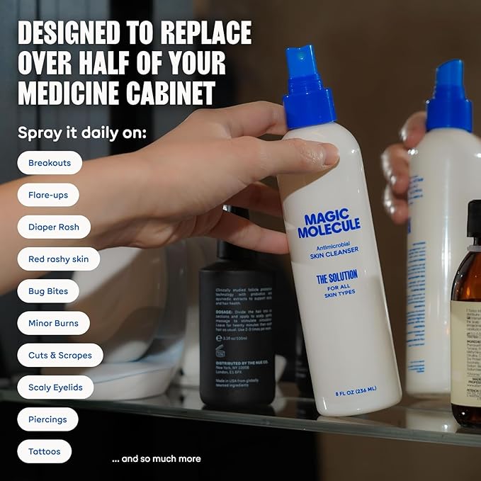 Magic Molecule Skin Cleanser for All Types, Hypochlorous Acid Spray Helps Heal Acne Prone, Eczema and Itchy Rashes and 50 Other Skin Ailments, 3.4 oz Spray (Pack of 2), Travel-Friendly