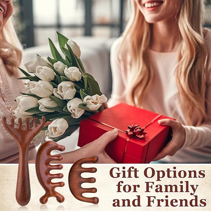 3 Pcs Wooden Head Scalp Massager Comb, Head Massage Tool for Relaxation Hair Gua Sha Comb for Mother,Gaughter,Wife