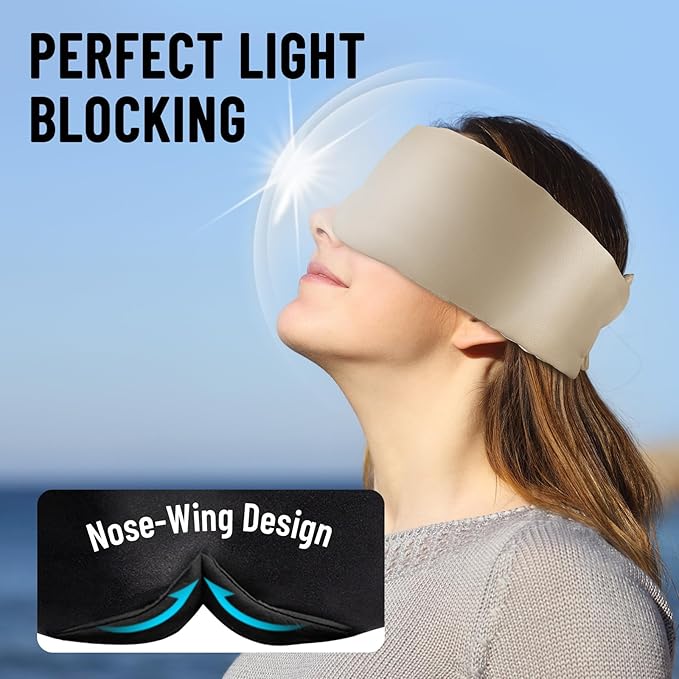 100% Mulberry Silk Sleep Mask, Large Eye Cover for Sleeping, Comfortable and Pressure-Free Sleeping Masks for Women Men, Completely Blackout (Taupe)