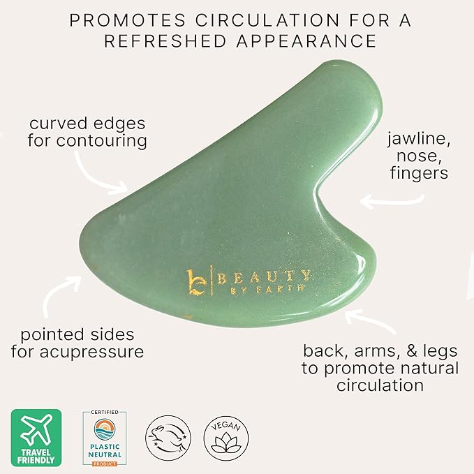 Beauty by Earth Jade Gua Sha - Smoothes Fine Lines & Wrinkles, Face Sculpting Tool for Face Massage, Jaw Massager, Facial Massage Tools, Small Gifts for for Women and Teenage Girls